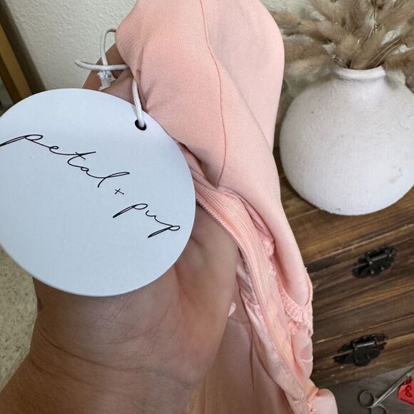 Petal & Pup Lisle Mini Dress Blush Pink Size 8 Off Shoulder Ruffle Coquette - Picture 12 of 14